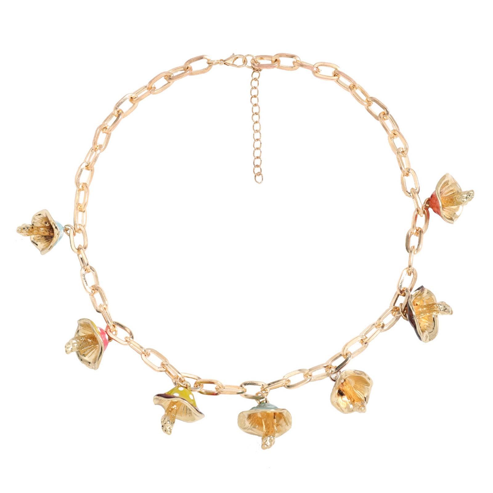 

Ethnic Metal Choker with Mushroom Pendants Adjustable Length Neckchain Fashionable Collar Necklace Jewelry for Ladies