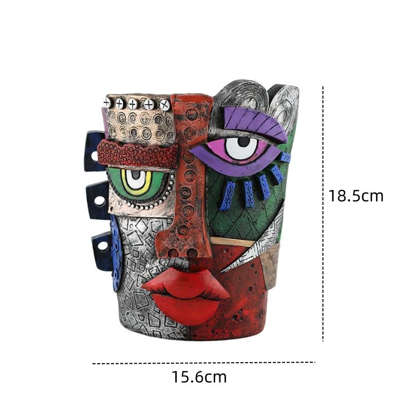Resin Abstract Art Painted Flower Pot Colorful Figures Facial Sculptures Human Face Flower Pots Maya Statue Home Decoration