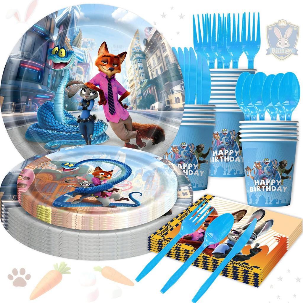 Decorazioni per Festa di Compleanno a Tema Zootopia, Striscioni di Compleanno per Bambini, Piatti di Carta, Bicchieri di Carta, Tovaglioli, Tovaglie, Ciabatte Elettriche, Articoli per Feste