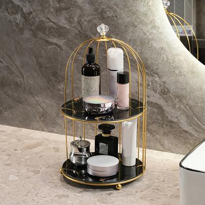 Cosmetics Storage Rack Birdcage Shape Thick Iron Frame Organizer Large Capacity with Elevated Bottom Design Display Rack