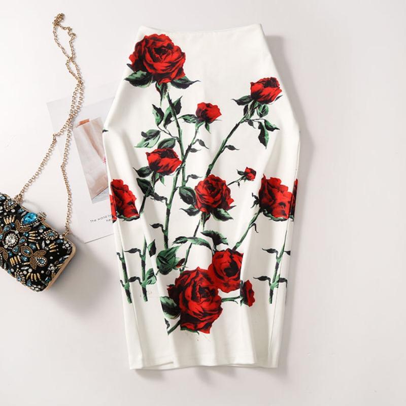 Printed Elegant Temperament Skirt Ladies Fashion Floral Bag Hip Skirt Sexy Summer Cool Retro Style