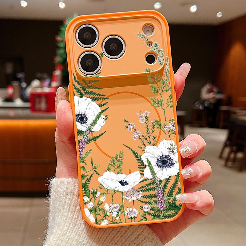 Case For iPhone 17 Pro Max INS White Flower Plants Pattern Magnetic For Magsafe Hybrid Slim Matte Cover For iPhone 16 15 14 13 Pro Max
