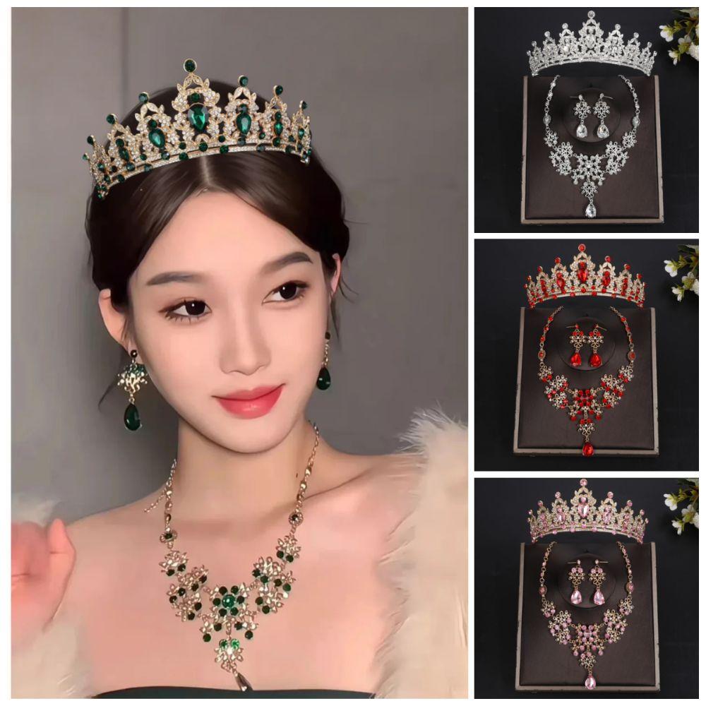 Shiny Bridal Jewelry Sets Baroque Style Crystal Headdress Exquisite Tiara Earrings Necklace  Women