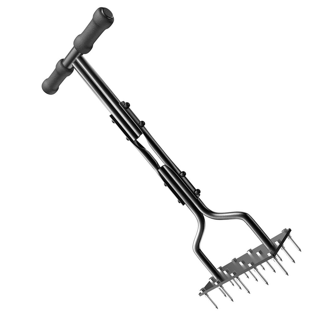 36 Inch Lawn Aerator with 15 Iron Spikes T Handle Manual Soil Aerating Tool Set for Yard Garden