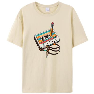 Retro Vintage Cassetteband Potlood 70s 80s 90s Muziek Mixtape Dames Heren 100% Katoen T-Shirt Kleding Ronde Hals Casual Tee Tops