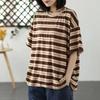 T-shirt for Women Summer Large Size Cotton T-shirt Soft Loose Striped Casual Pullover T-shirt Top