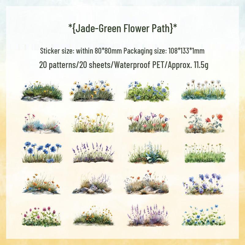 Водонепроницаемые ПЭТ-наклейки с цветочным пейзажем: Креативные цветочные, травяные и растительные дизайны для DIY-украшения журнала