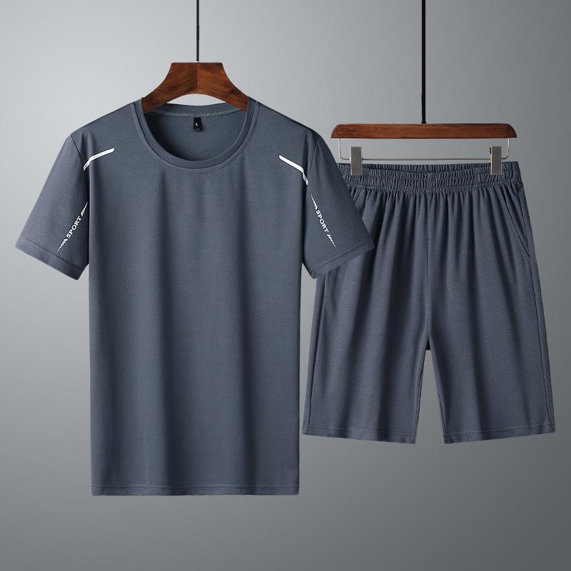 

Men S Quick -Drying Sportswear Casual Round Neck Two -Piece Set M шифер серый