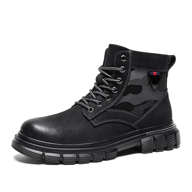 Herbst- und Winter Herrenschuhe Britische Martin Stiefel Herren Trendige High-Top Workwear Lederstiefel Dicksohlige Wasserdichte und Rutschfeste Herren Bergstiefel