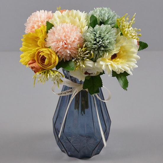 Künstlicher Chrysanthemen-Kugelblumen-Strauß Gemischte Kunstseiden-Hortensienblumen mit Chrysanthemen-Pfingstrosen für Brautstrauß Hochzeitsfeier Floristik