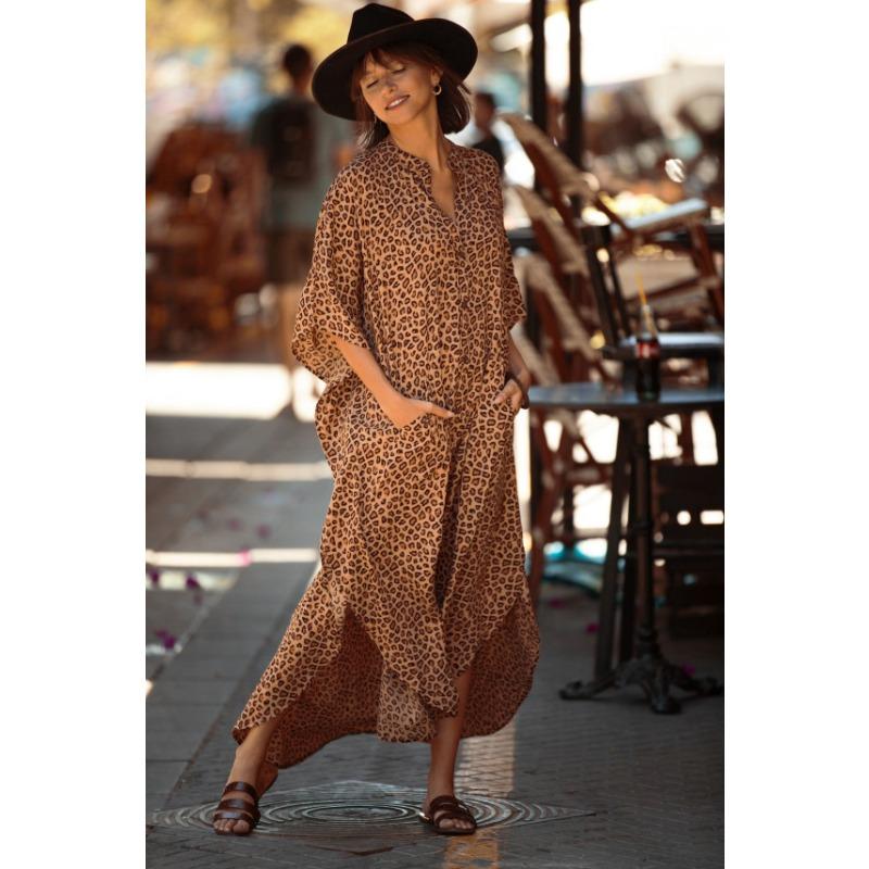 Moda damska Letnia wiosna w paski Drukuj 1/2 rękawy Dekolt w kształcie litery V Luźna talia Casual sukienki