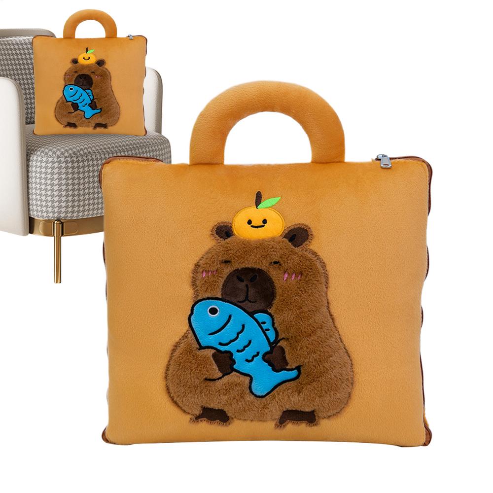 Travel Blanket And Pillow 2 In 1 Capybara Blanket For Airplane Travel Sleeping Mat Back Cushion Compact For Kids Adults Office