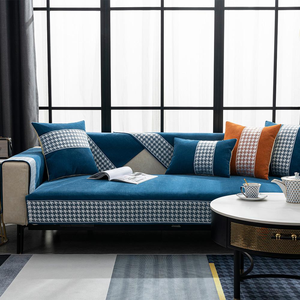 

Скандинавская подушка для дивана Four Seasons, универсальный кожаный чехол для дивана с рисунком «гусиные лапки», простая подушка, спинка, чехол для полотенца, ткань, нескользящая, устойчивая к пятнам 70*70