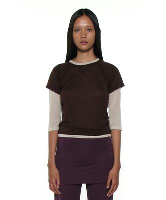PARTIMENTO WOMEN Pwc Sheer Raglan Stitch Short Sleeve Tee_Brown
