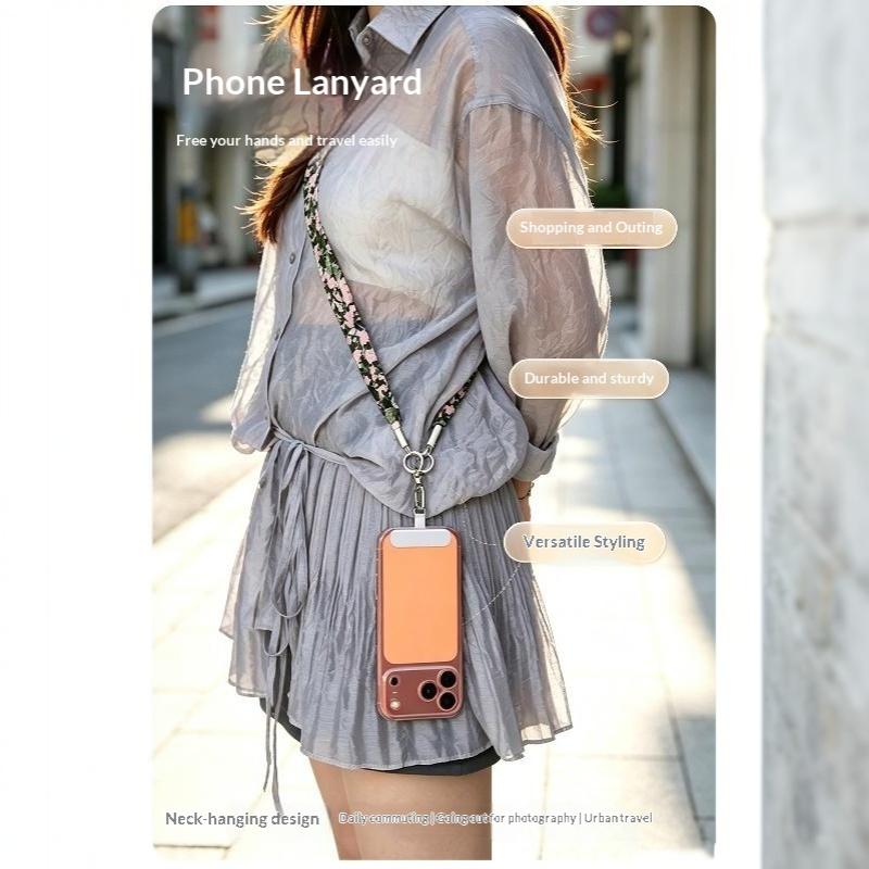 Ins Floral Phone Crossbody Strap Detachable Long Phone Case Lanyard Cute Fabric Shoulder Wrist Chain Mobile Phone Camera Pendant