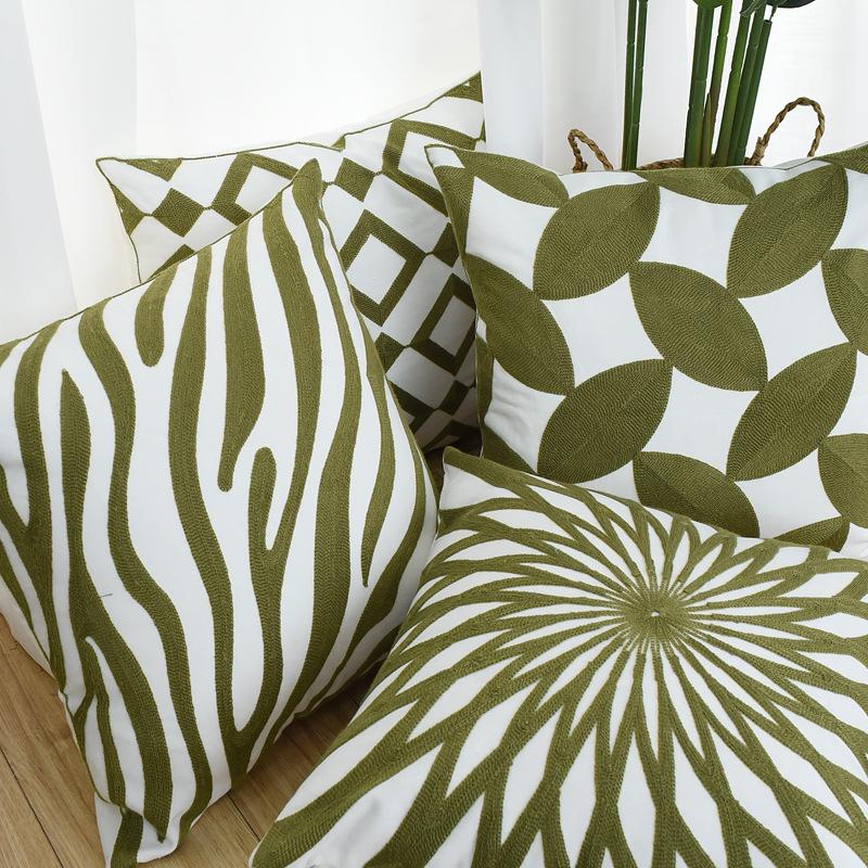 Nordic Geometric Green Embroidered Pillow Case Model Room Soft Ornament Ins Pillow Without Core Premium Durable