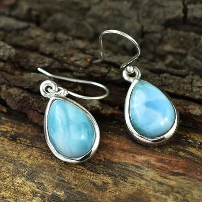 Natural Larimar Gemstone Earring, 925 Silver Women Dangle Earring, Gift For Her, Bezel Earring, Birthday Gift, Statement Jewelry