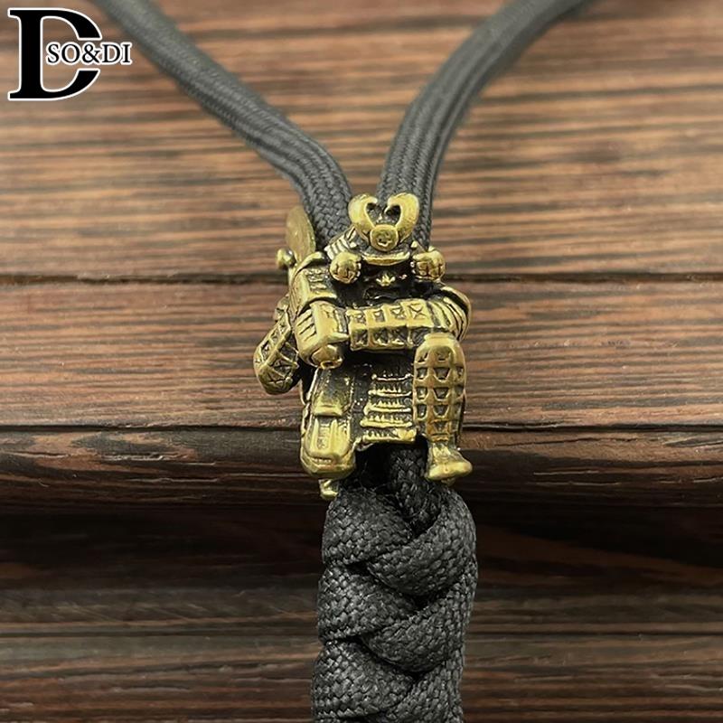 Japanese Broadsword Samurai EDC Brass Knife Beads Lanyard Pendants Outdoor Tool DIY Para-cord Woven Bracelets Charms Accessories