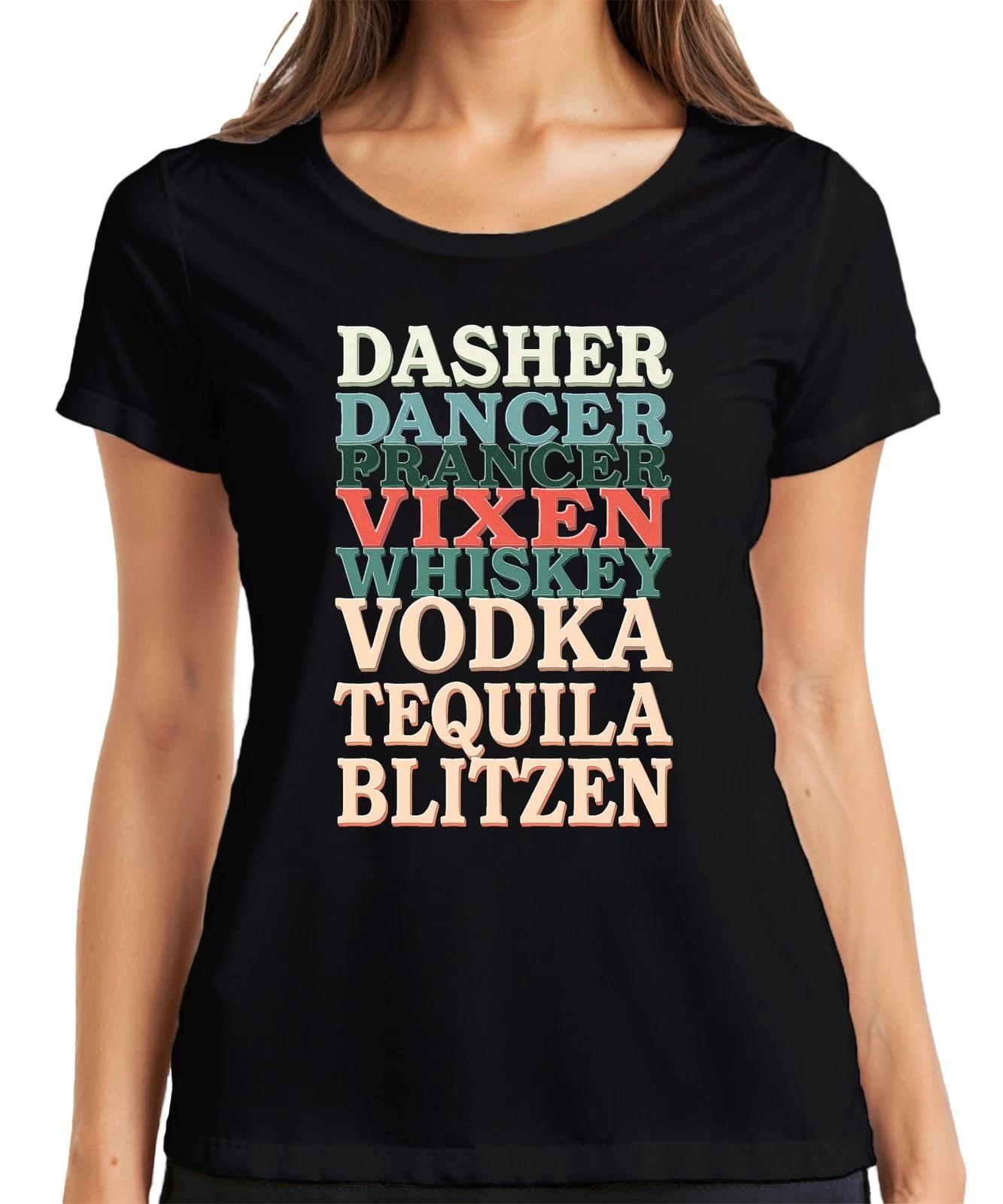 Dasher Dancer Prancer Vixen Whiskey Weihnachtsparty Lustig Retro Damen T-Shirt M