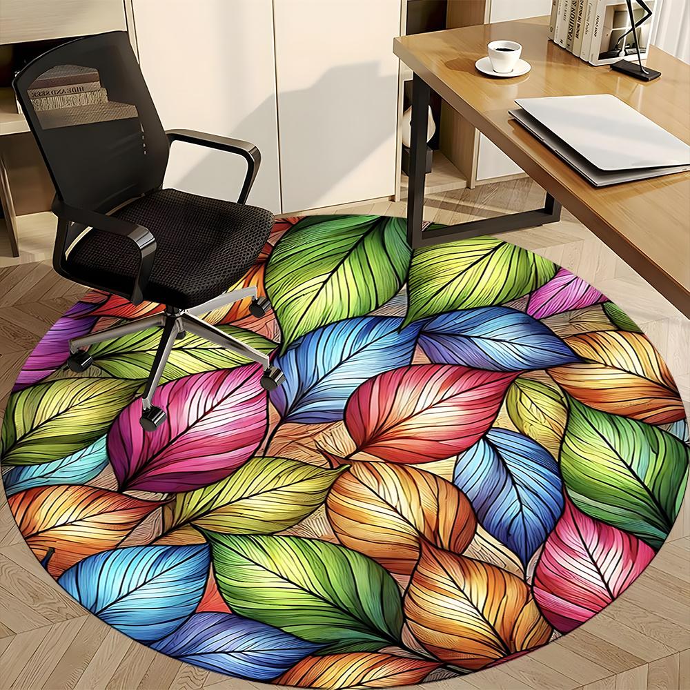 1pc Autumn Leaves Office Round Area Rug, Indoor Mat Suitable ForOffice, Under Office Chairs Bedroom Living Room Home Decor, Room Decot114