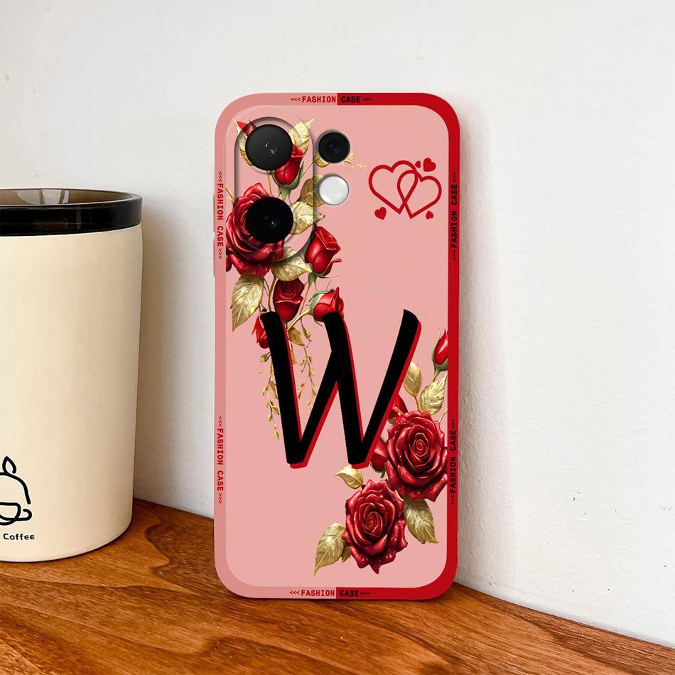 For Vivo V60 Lite 5G Phone Case Fashion Rose Letters Soft Liquid Silicone Housing For Vivo V 60 Camera Coverage Anti Drop Shell