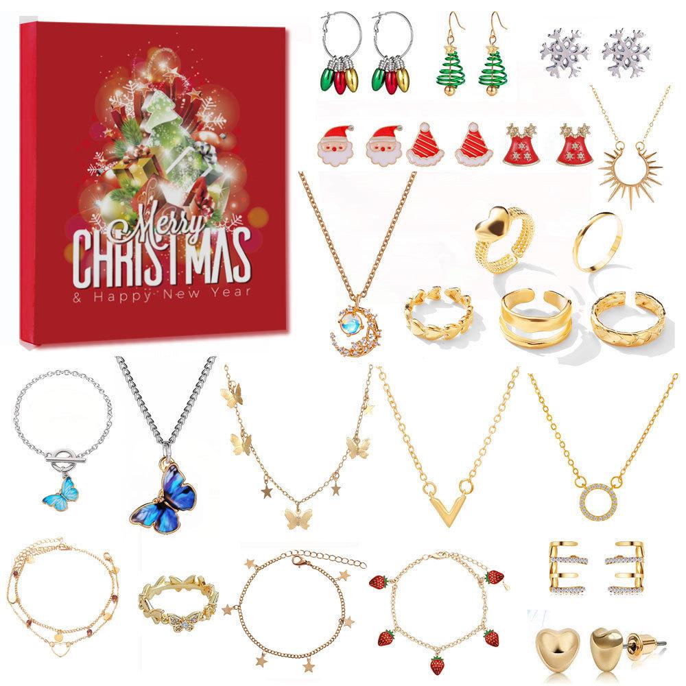 New Christmas Advent Calendar Countdown Advent Jewelry Blind Box Earrings Necklace Bracelet Gift Box Christmas Gift For Girl Kid