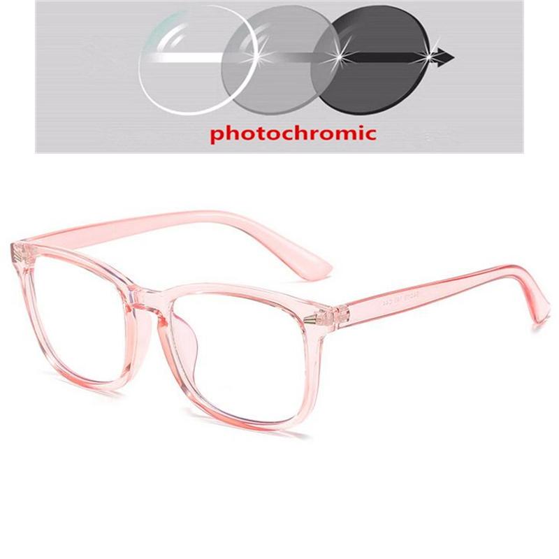 Women Men Sun Photochromic Gray Square Diopter Glasses 0 -0.5 -0.75 To -6.0 Vintage Computer Anti Blue Rays Short-Sight Eyewear