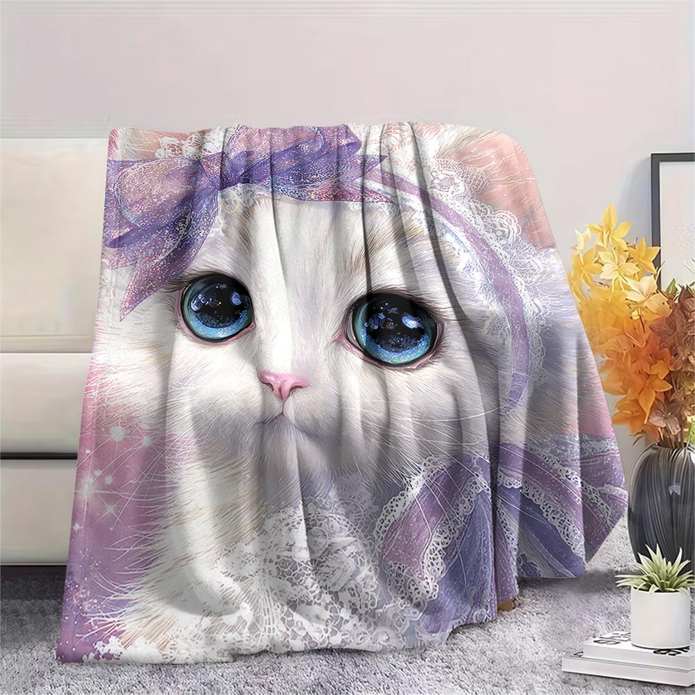 Coperta in Flanella con Stampa di Gatti Bianchi, Alta Qualità, Confortevole per Tutte le Stagioni, Decorazione per la Casa, Calore e Comfort, Perfetta per Regali di Natale