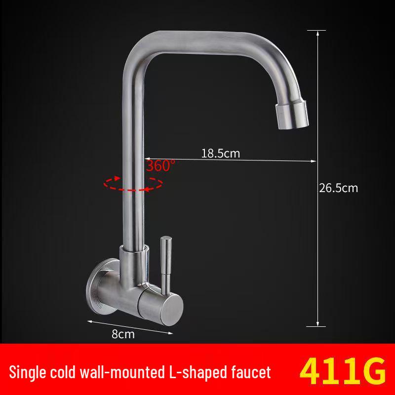Rubinetto da parete in acciaio inossidabile 304 per cucina e lavabo, solo acqua fredda