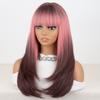 MISS WIG Parrucche Lunghe Ombre Marrone Rosa Lisce Stratificate in Fibra Sintetica da Donna con Frangia Parrucca Bob per Donna Uso Quotidiano Cosplay Festa