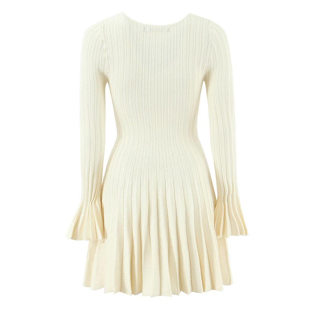Autumn French Retro Hepburn Style Pleated Knit Dress