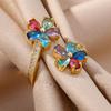 Colored Zircon Double Flower Rings For Women Gold Plated Stainless Steel Flower Opening Ring Wedding Aesthetic Jewelry Gift