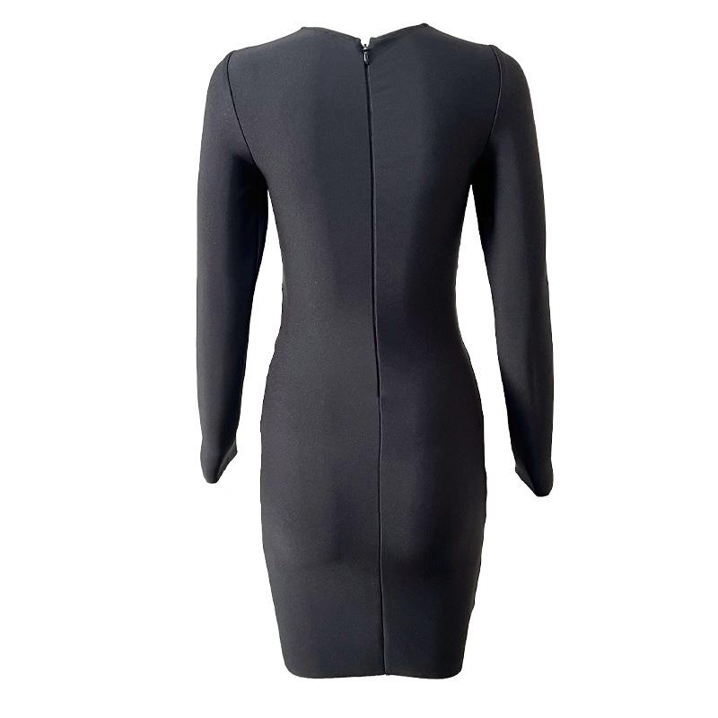 2023 Evropský a Americký Styl Dutý Design Crop Top Obvazové Šaty - Dlouhý Rukáv Bodycon Večerní Šaty pro Ženy