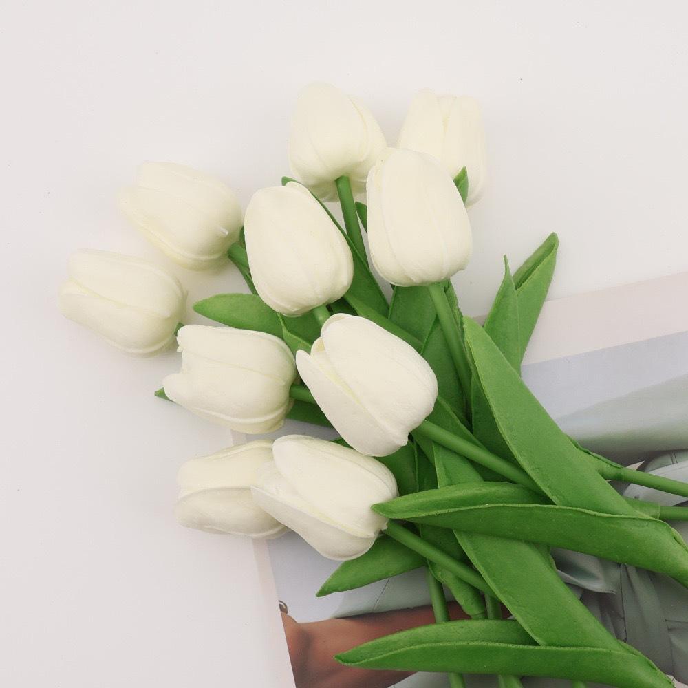 1pcs Mini White Tulip Artificial Flowers, Wedding Home Decor, Realistic Fake Tulips Gifts Birthday Graduation