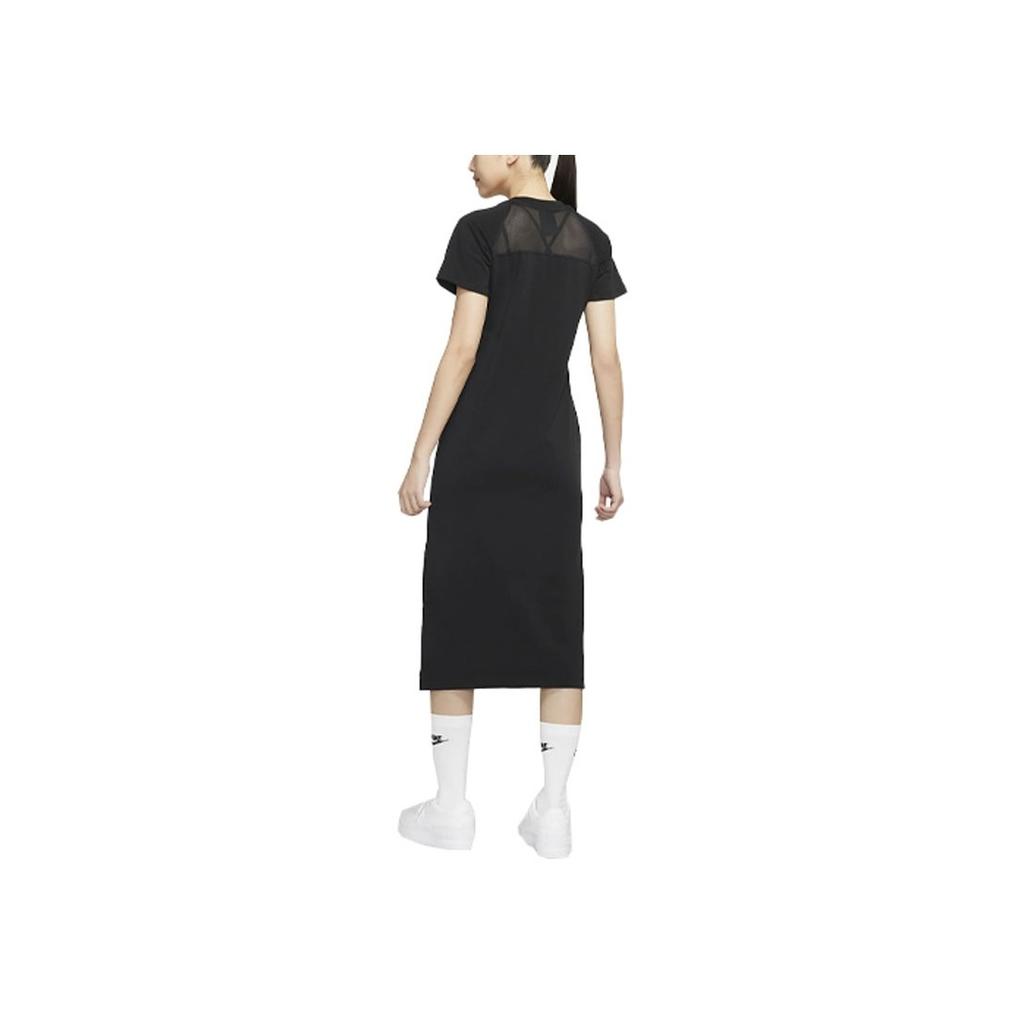 Nike Logo Embroidered Mesh Button Sports Casual Breathable Moisture-Wicking Quick-Dry Round Neck Short Sleeve Dress Women Dress Black DM8879-010