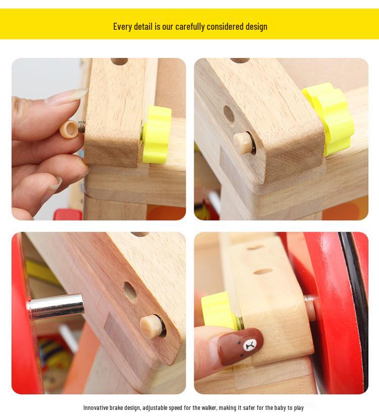 Wooden Toddler Push Walker Car with Adjustable Speed - Multifunctional Educational Toy