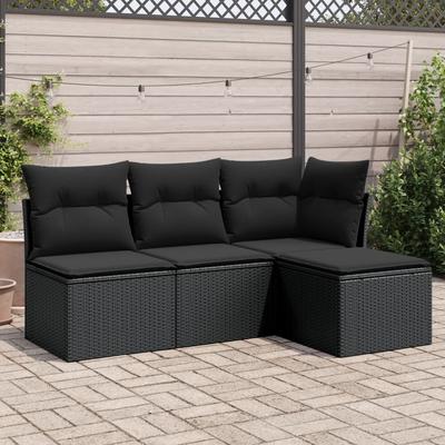 Vidaxl 4-Cz. Garden Lounge Set, Cushions, Black PE Rattan