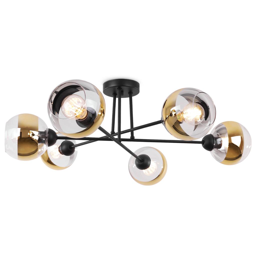 Asturia Black Ceiling Lamp 6-Flat Golden Lamp E27