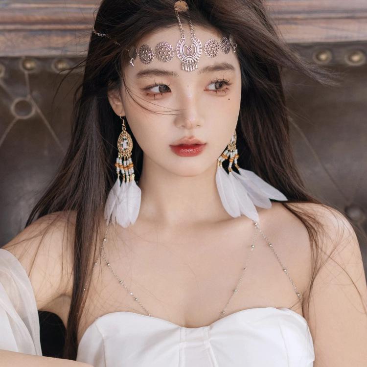 Retro Ethnic Style Forehead Chain Earrings Accessories Egypt Dubai Tibetan Exotic Style Desert Travel Head Jewelry Eyebrow Pendant