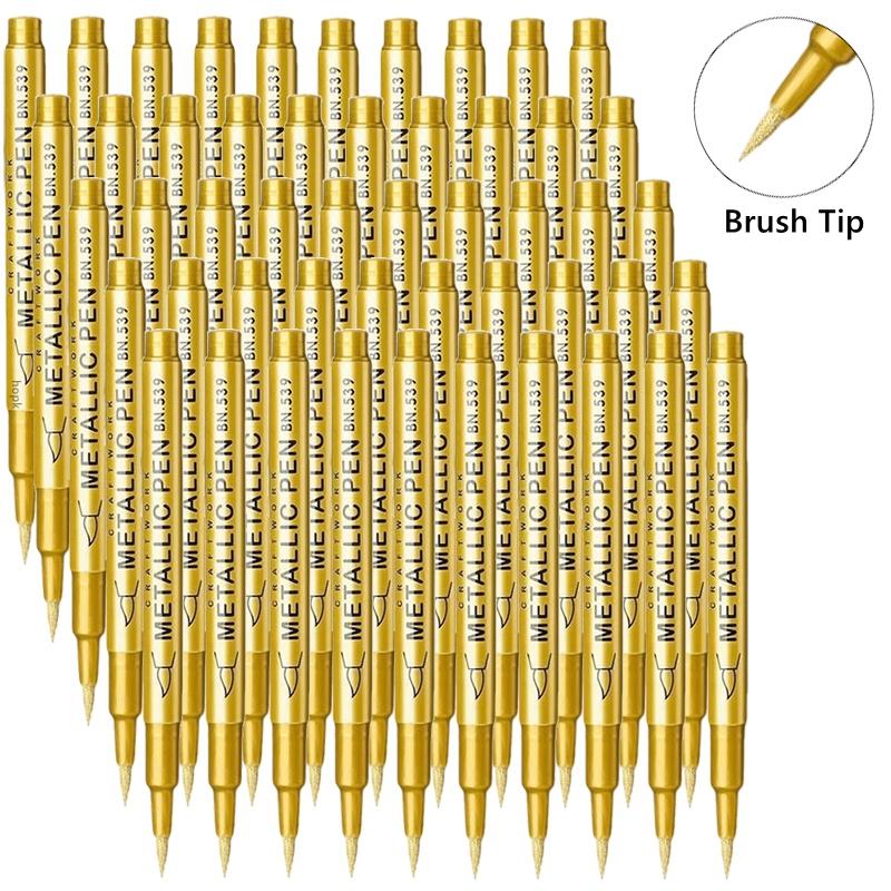 1/10/50Pcs Art Writing Gold Silver White Metallic Paint Pen Set Brush Tip Marker Pen Acrylic Paint Markers Stationery Supplies