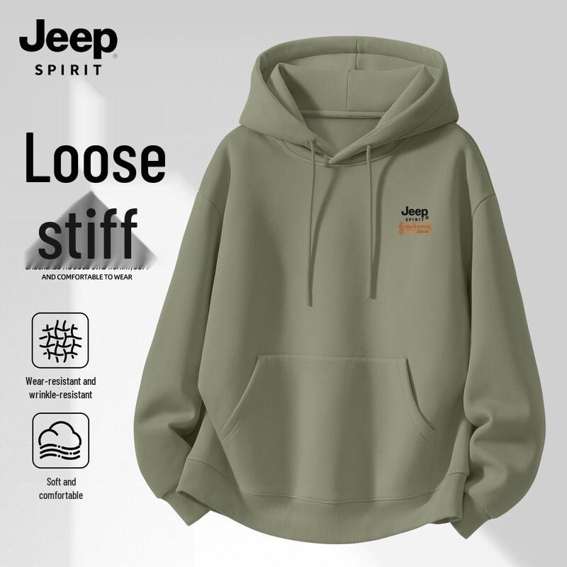 JEEP SPIRIT Men s Loose Fit Vintage Graphic Hooded Pullover M