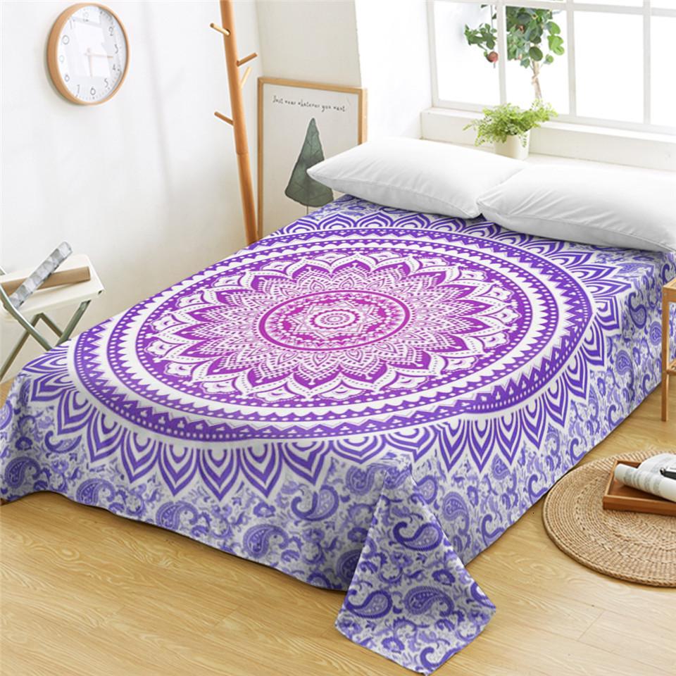 Bohemian Mandala Bed Sheet Boho Style Flat Sheet Colorful Ethnic Retro Floral Bed Linen Women King Queen Polyester Bedding Sheet