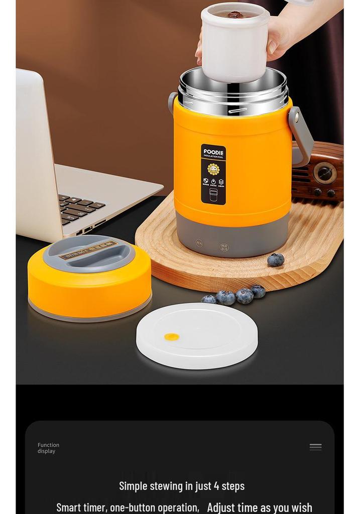 Contenitore per Riso Portatile in Acciaio Inossidabile Riscaldato USB - Grande Capacità, Pranzo Isolato per Uso Esterno e in Ufficio