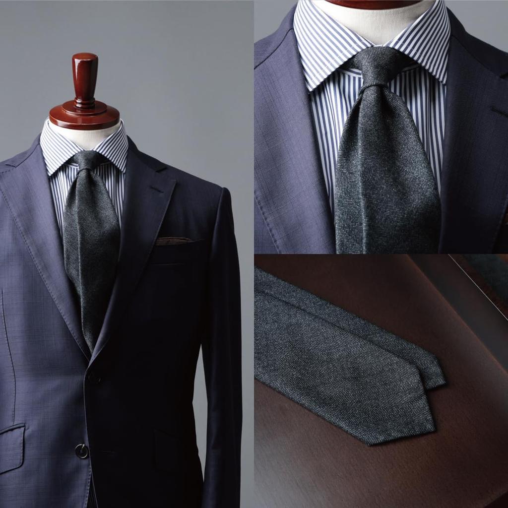 Quattro Pieghe Wool CANONICO Super by Y&TAILOR Tie, 100's Wool, Three-Wrap Hand-Rolled, Herringbone, Y&TAILOR