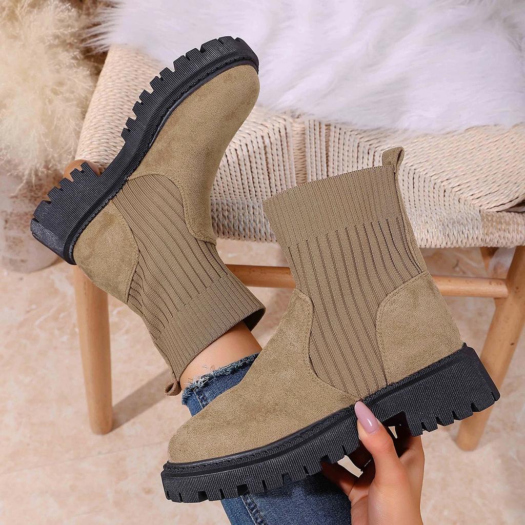 Nowe Damskie Buty Luksusowe Wsuwane Buty na Platformie Damskie Wygodne Outdoorowe Buty Projektanckie Moda Jesień Zima Botki