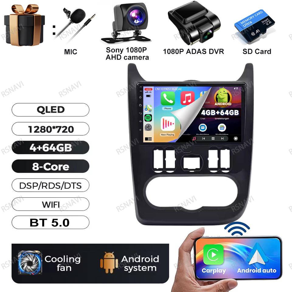 Car Radio Android 16 For Renault Logan 1 Sandero 2009 2010 2011 2012 - 2015 Wireless Carplay Auto DVD QLED Multimedia 4G LTE GPS