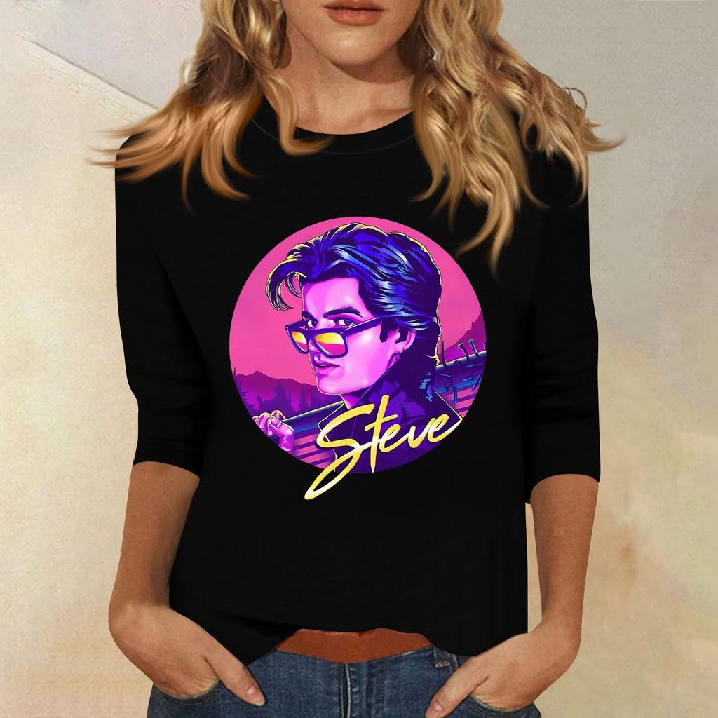 3/4 Sleeve Tops For Women T-Shirt Casual  Print Tops T Shirt Round Neck Pullover Blouse
