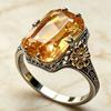 Luxury New Two-color Flower Ring, European and American Champagne Topaz Ring, Sunflower Ring for Women