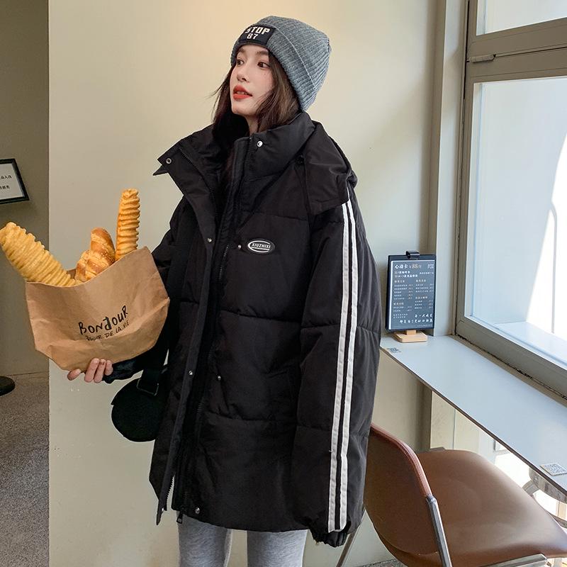Women's 2024 Korean-Style Black Down Cotton Jacket - Winter Loose Fit, Trendy & Thickened for Students.