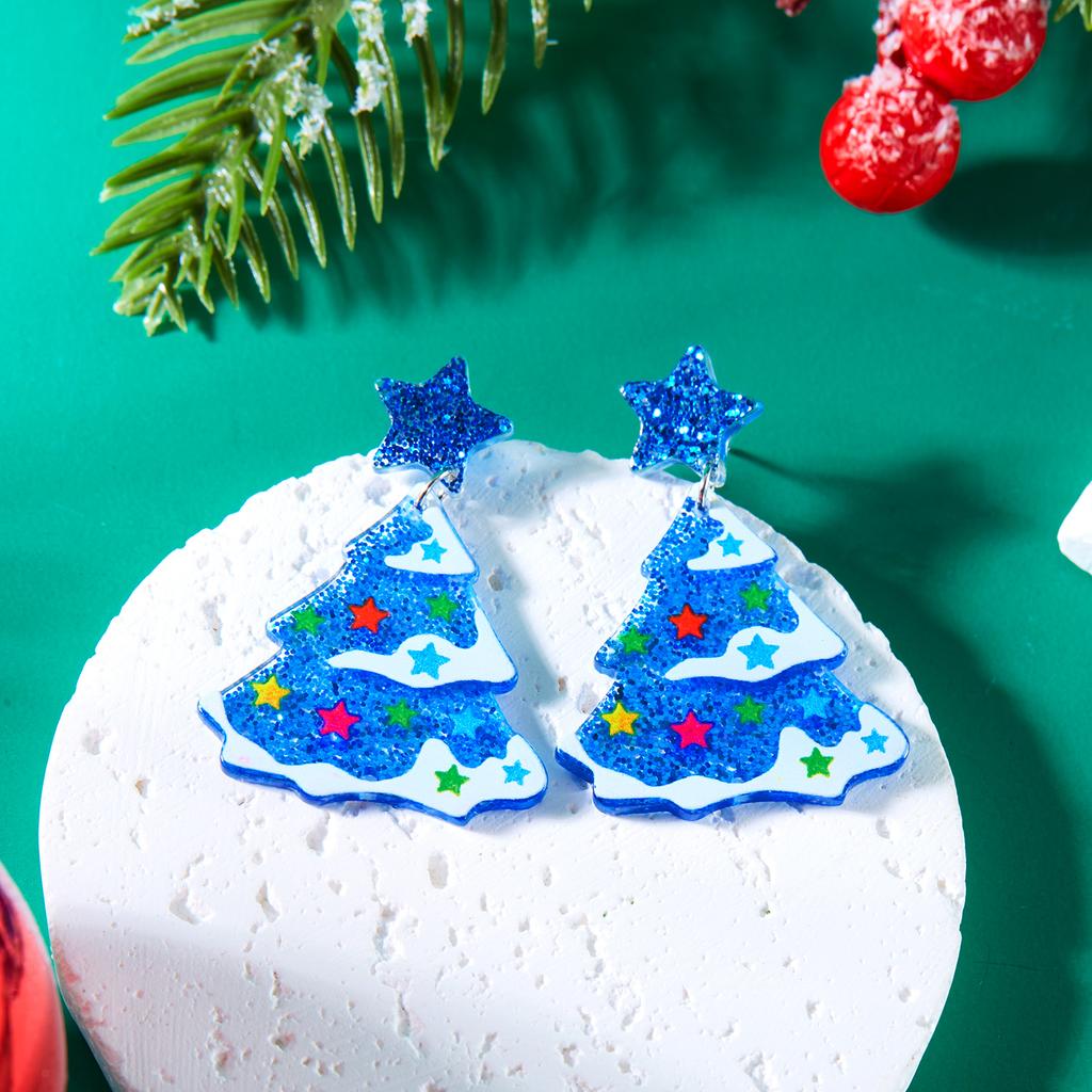 Minimalist  Acrylic Christmas Tree Pendant Earrings for Women Cartoon Colorful Print Xmas Tree Star Earrings Jewelry Gifts